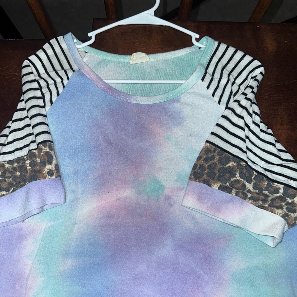 Lovely Melody Purple Blue Oversized 3/4 Sleeve T-Shirt